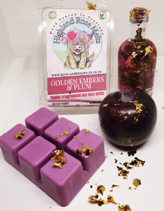 GOLDEN EMBERS AND PLUM WAX MELT clam shell