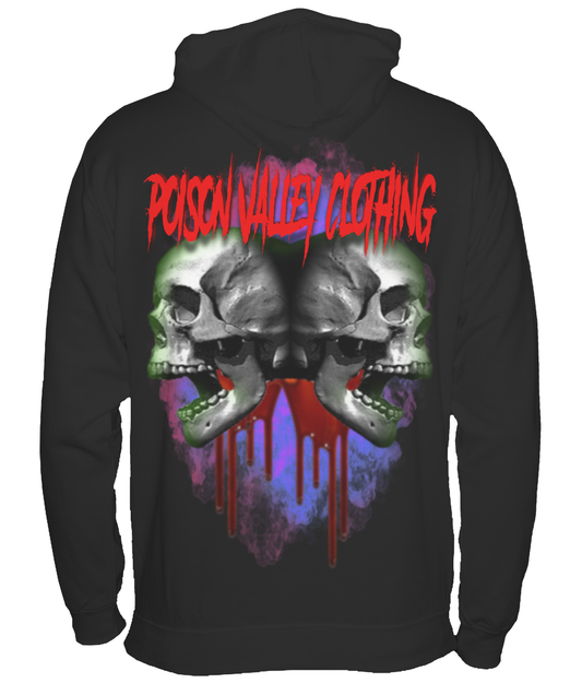 "KING OF THE DEAD" Deluxe hoodie with HUGE backprint.  Material: 80% ringspun cotton/20% polyester.  Drop shoulder style. Soft cotton faced fabric. Double fabric hood with contrast inner. Contrast flat lace drawcord. Ribbed cuffs and hem. Twin needle stitching. WRAP Certified Production SIZES Extra small to 3XL Weight: 280 gsm