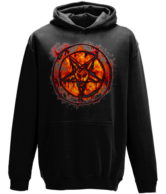 POISON VALLEY CLOTHING "REAPER" unisex hoodie  This simple and stylish classic hoodie will get the heads turning.  The front features a pentagram in flames.  With a HUGE back print featuring REAPER.  Made from cotton faced fabric ideal, it is an essential for any hoodie lover.  Fabric  80% ring spun cotton/20% polyester.