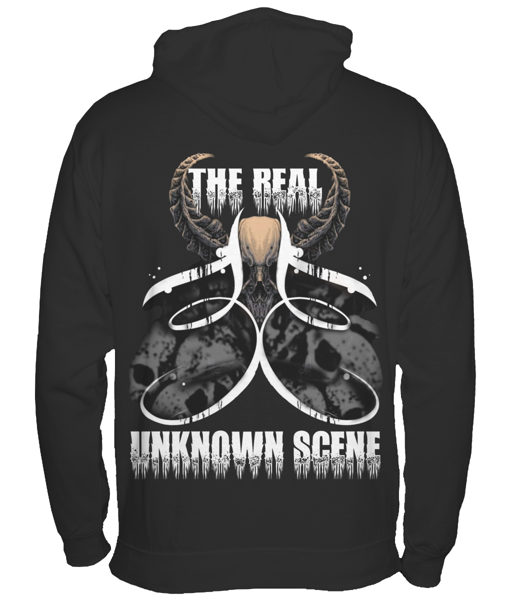 This simple and stylish classic hoodie features front breast image and huge backprint of THE REAL UNKNOWN SCENE.  Made from cotton faced fabric, it is an essential for any hoodie lover.   Fabric  80% ringspun cotton/20% polyester.