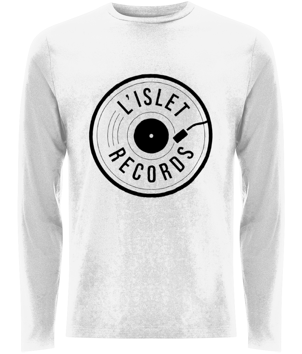 L'islet records logo in black on white long sleeve                100% Combed Organic Cotton Jersey 4oz/ 155g  Sizes Extra small to 2XL                 
